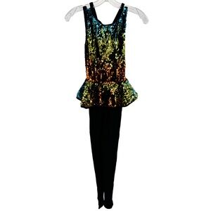 Weissman ombré sequin ruffle peplum pants dance costume MC recital solo colorful